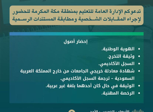 تعليم مكة يدعو المرشحين للوظائف التعاقدية لإجراء المقابلات الشخصية