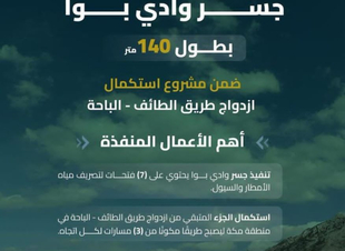 الهيئة العامة للطرق تفتتح الحركة المرورية على جسر وادي بوا جنوب محافظة الطائف
